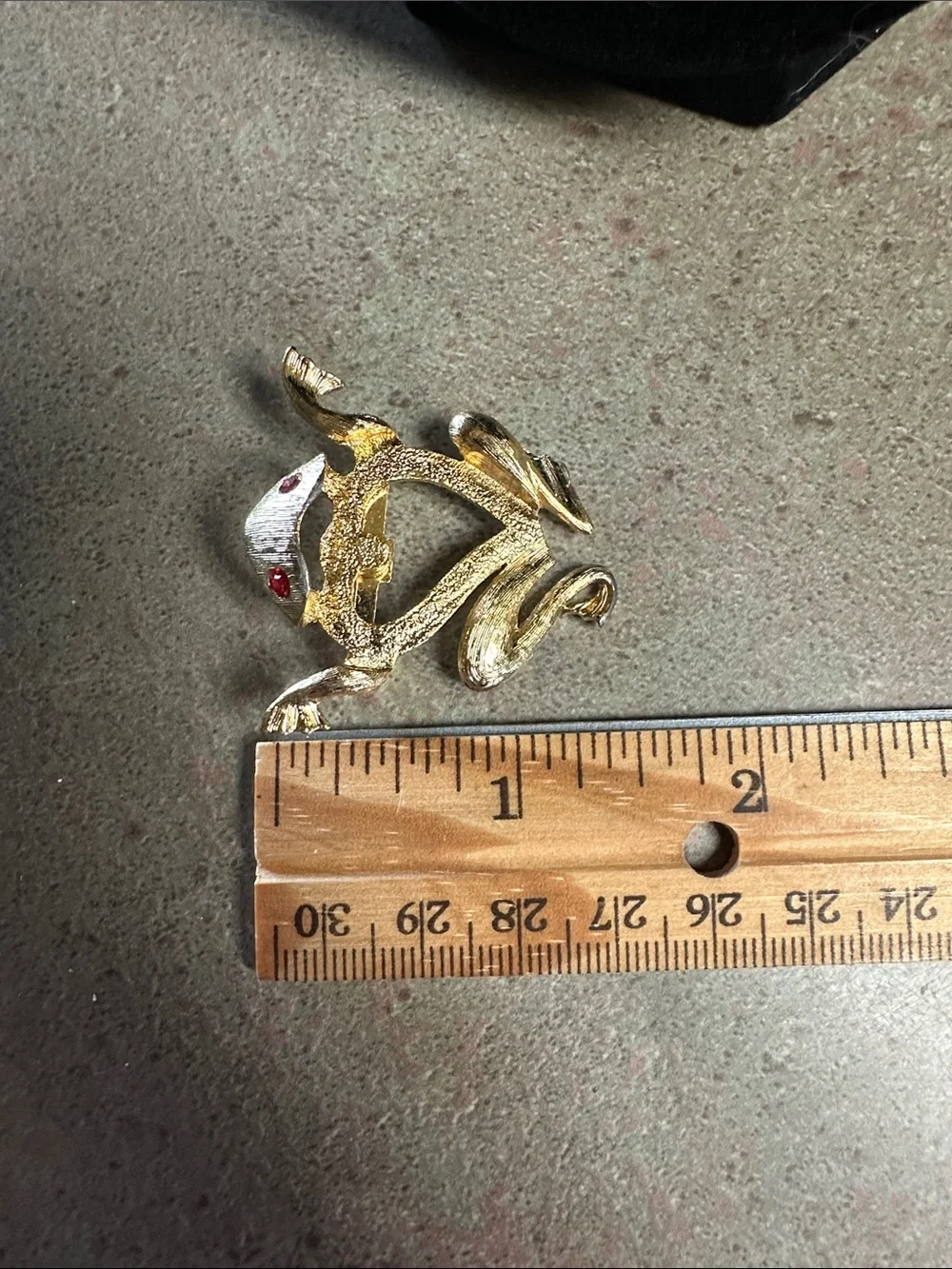 Vintage JJ Gold-Tone Frog Brooch With Red Rhinestone Eyes